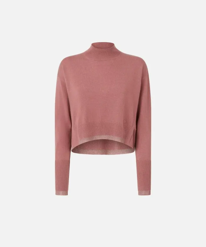 Women Knitwear Pinko Cashmereblend Turtleneck With Metallic Cuffs Nostalgia Rose Women Knitwear Pinko Cashmereblend Turtleneck With Metallic Cuffs Nostalgia Rose