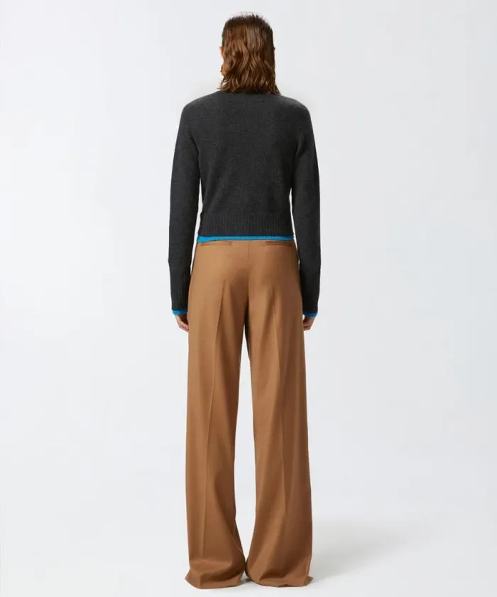 Women Knitwear Pinko Cashmere Wool Cropped Cardigan With Contrasts Greyturquoise Women Knitwear Pinko Cashmere Wool Cropped Cardigan With Contrasts Greyturquoise