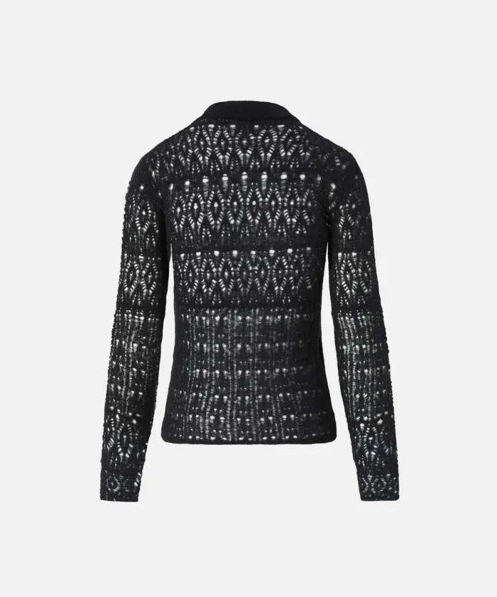 Women Knitwear Pinko Longsleeved Laceeffect Poloshirt Limo Black Women Knitwear Pinko Longsleeved Laceeffect Poloshirt Limo Black