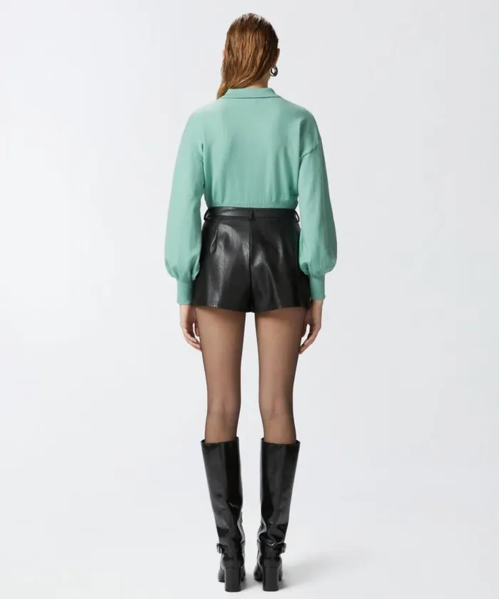 Women Knitwear Pinko Longsleeved Ribbed Polo Sweater Feldspar Women Knitwear Pinko Longsleeved Ribbed Polo Sweater Feldspar