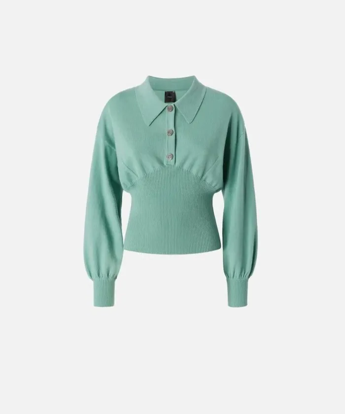 Women Knitwear Pinko Longsleeved Ribbed Polo Sweater Feldspar Women Knitwear Pinko Longsleeved Ribbed Polo Sweater Feldspar