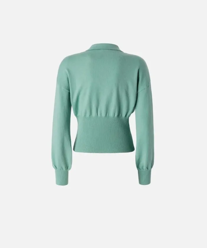 Women Knitwear Pinko Longsleeved Ribbed Polo Sweater Feldspar Women Knitwear Pinko Longsleeved Ribbed Polo Sweater Feldspar