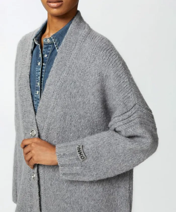 Women Knitwear Pinko Oversized Vneck Cardigan With Buttons Metallic Silver Women Knitwear Pinko Oversized Vneck Cardigan With Buttons Metallic Silver