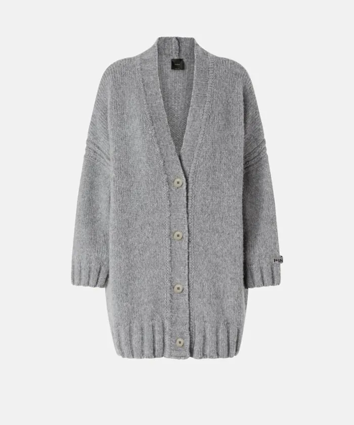 Women Knitwear Pinko Oversized Vneck Cardigan With Buttons Metallic Silver Women Knitwear Pinko Oversized Vneck Cardigan With Buttons Metallic Silver