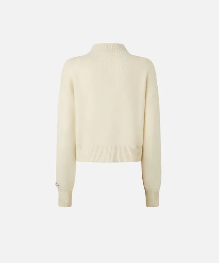 Women Knitwear Pinko Pullover With Zip And Crystals At The Front Meringue White Women Knitwear Pinko Pullover With Zip And Crystals At The Front Meringue White