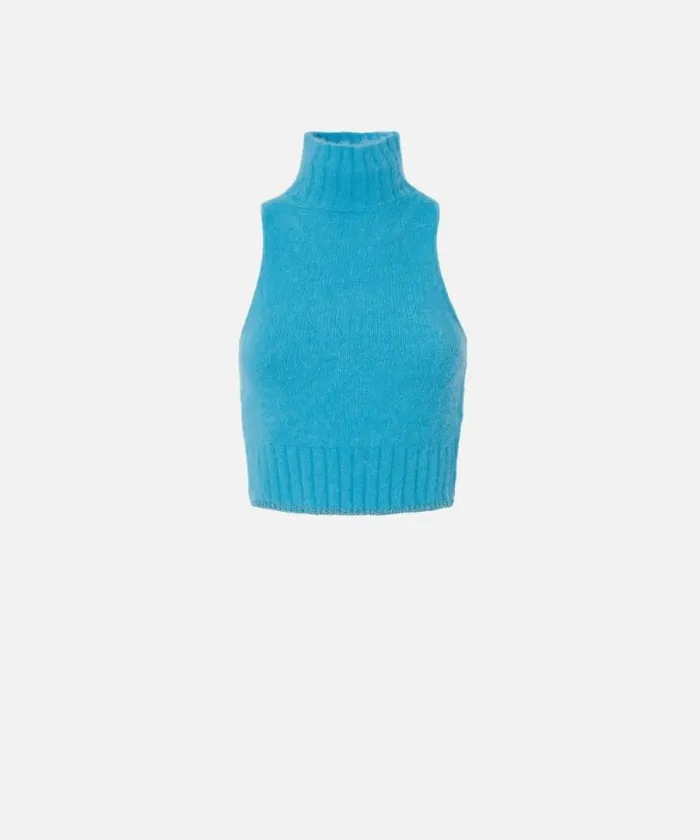 Women Knitwear Pinko Sleeveless Soft Knit Crop Top Light Blueaquarium Women Knitwear Pinko Sleeveless Soft Knit Crop Top Light Blueaquarium