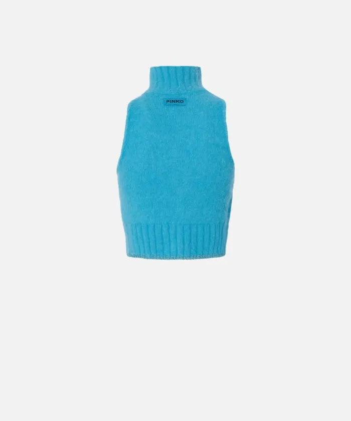 Women Knitwear Pinko Sleeveless Soft Knit Crop Top Light Blueaquarium Women Knitwear Pinko Sleeveless Soft Knit Crop Top Light Blueaquarium