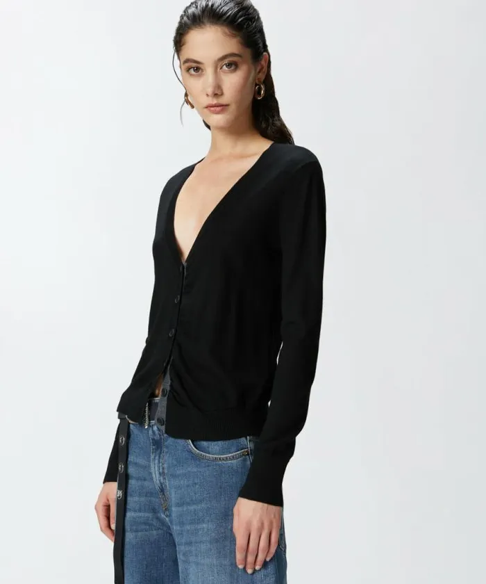 Women Knitwear Pinko Slimfit Vneck Wool Cardigan Limo Black