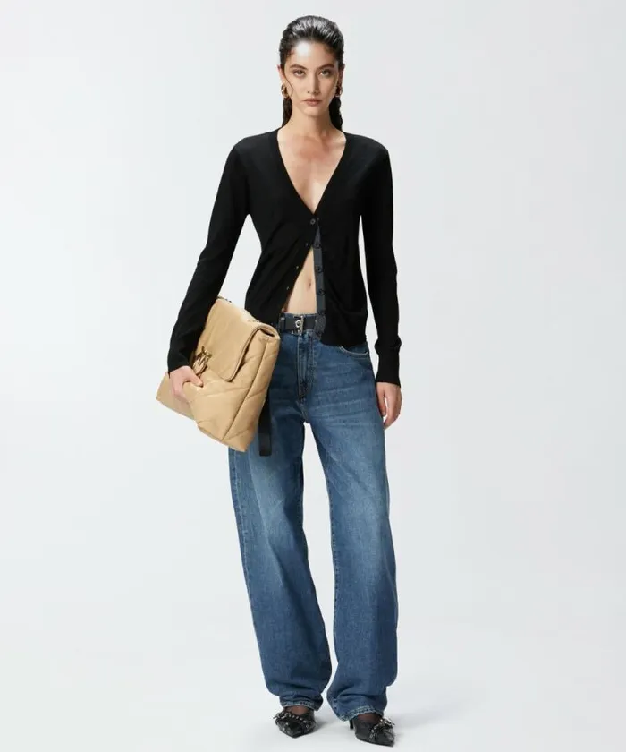 Women Knitwear Pinko Slimfit Vneck Wool Cardigan Limo Black Women Knitwear Pinko Slimfit Vneck Wool Cardigan Limo Black