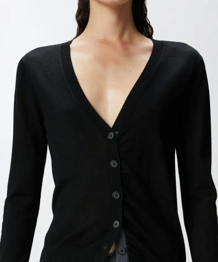Women Knitwear Pinko Slimfit Vneck Wool Cardigan Limo Black Women Knitwear Pinko Slimfit Vneck Wool Cardigan Limo Black