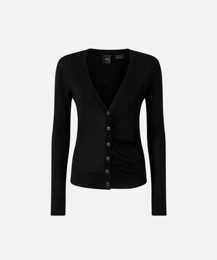 Women Knitwear Pinko Slimfit Vneck Wool Cardigan Limo Black Women Knitwear Pinko Slimfit Vneck Wool Cardigan Limo Black