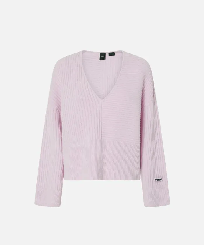 Women Knitwear Pinko Wool And Cashmere Vneck Ribbed Sweater Lilacseductive Orchid Women Knitwear Pinko Wool And Cashmere Vneck Ribbed Sweater Lilacseductive Orchid