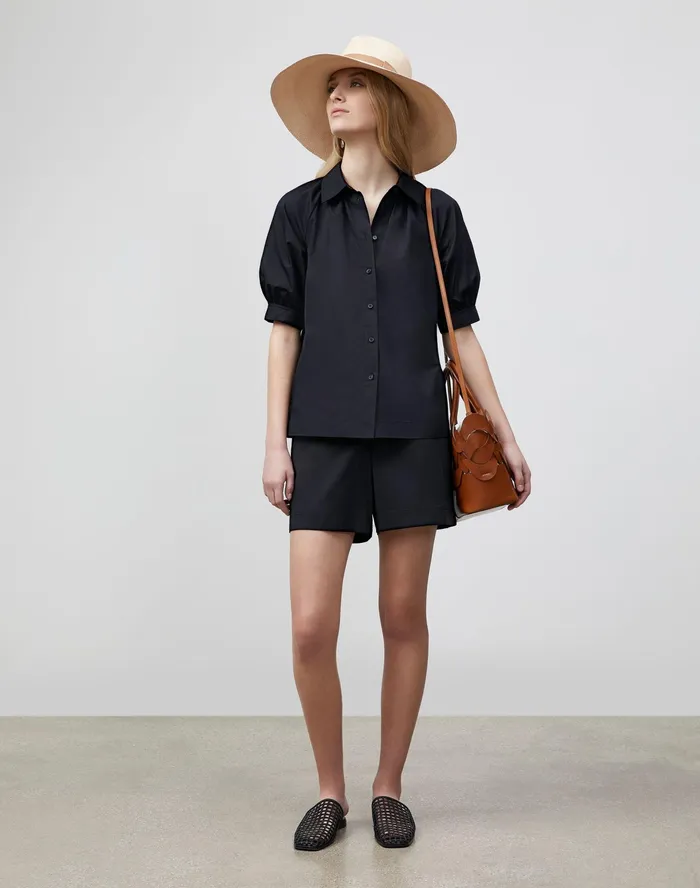 Women Lafayette 148 New York Blouses and Shirts Kai Shirt In Italian Sculpted KindCotton Black