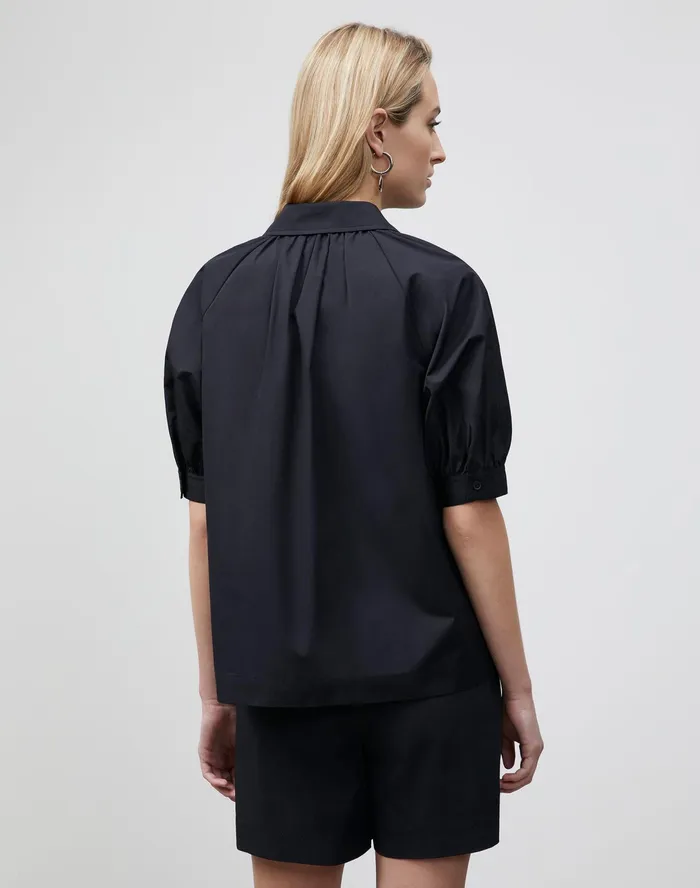 Women Lafayette 148 New York Blouses and Shirts Kai Shirt In Italian Sculpted KindCotton Black