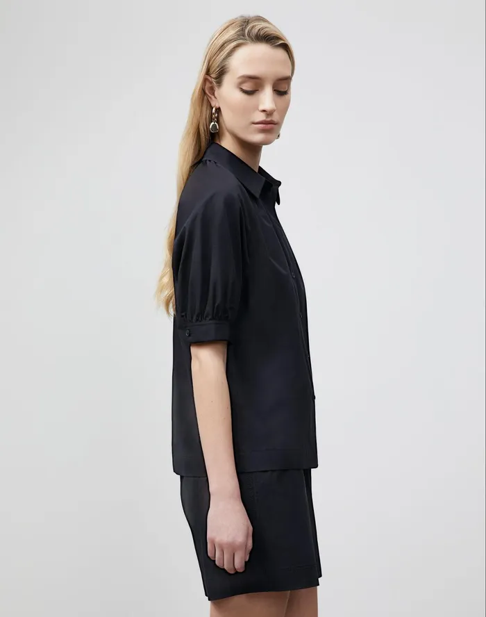 Women Lafayette 148 New York Blouses and Shirts Kai Shirt In Italian Sculpted KindCotton Black