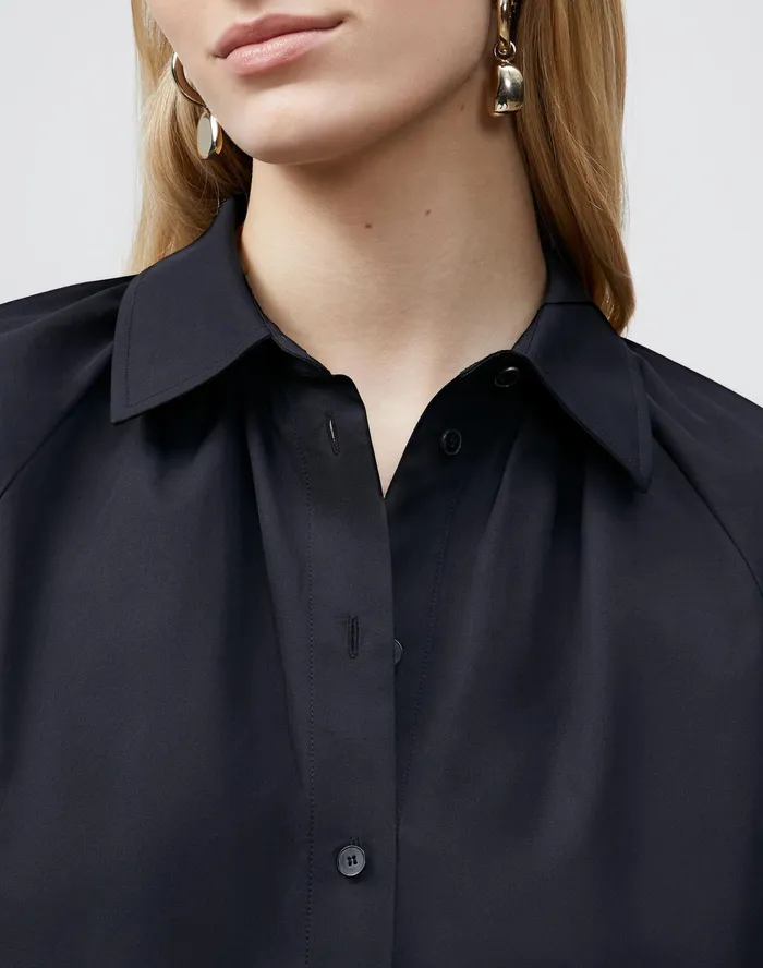 Women Lafayette 148 New York Blouses and Shirts Kai Shirt In Italian Sculpted KindCotton Black