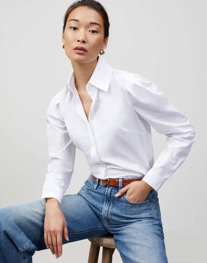 Women Lafayette 148 New York Blouses and Shirts Petite Italian Sculpted Cotton Illiana Shirt White Women Lafayette 148 New York Blouses and Shirts Petite Italian Sculpted Cotton Illiana Shirt White