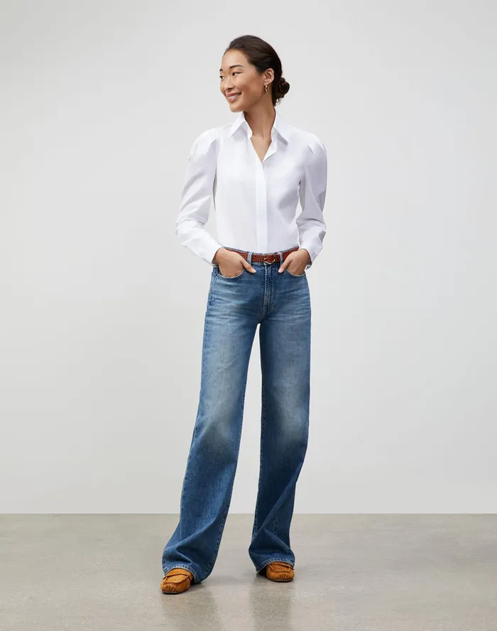Women Lafayette 148 New York Blouses and Shirts Petite Italian Sculpted Cotton Illiana Shirt White