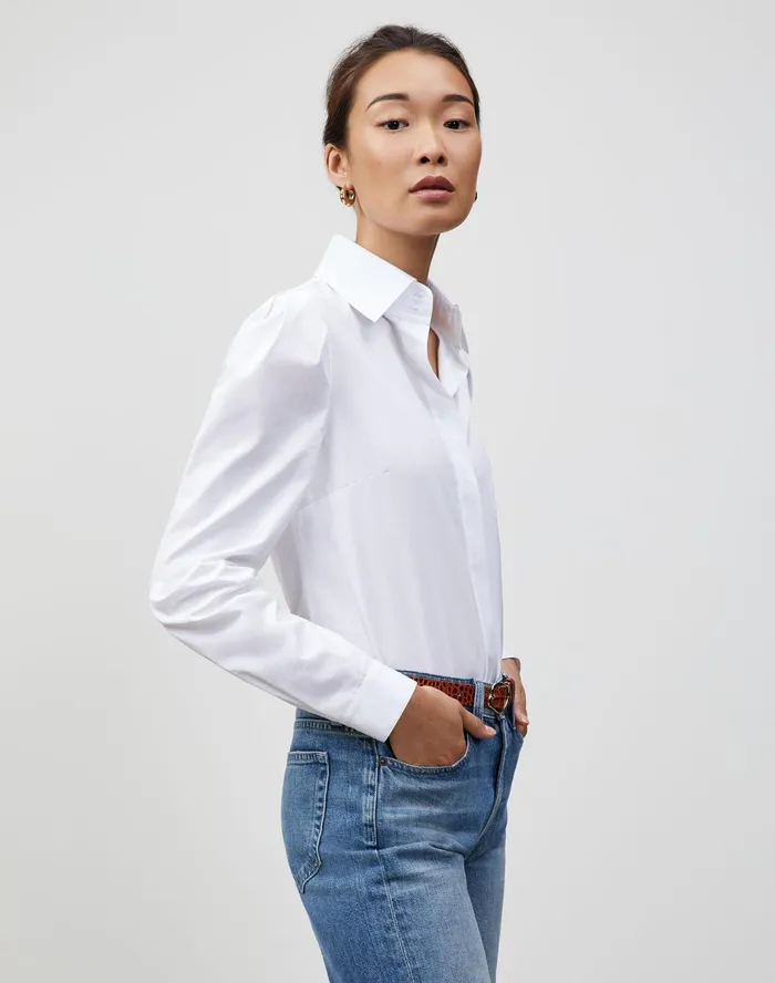 Women Lafayette 148 New York Blouses and Shirts Petite Italian Sculpted Cotton Illiana Shirt White