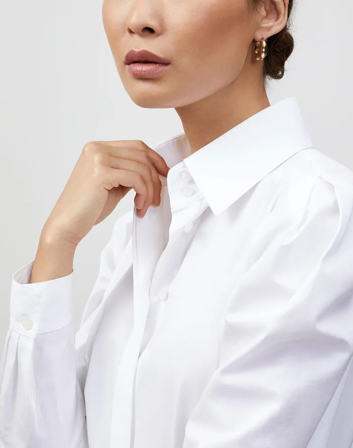 Women Lafayette 148 New York Blouses and Shirts Petite Italian Sculpted Cotton Illiana Shirt White