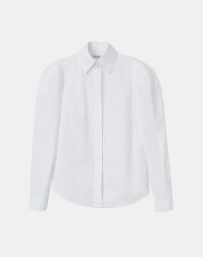 Women Lafayette 148 New York Blouses and Shirts Petite Italian Sculpted Cotton Illiana Shirt White