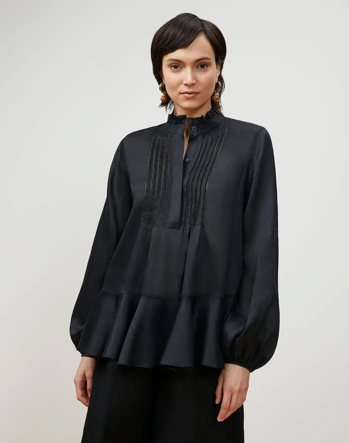 Women Lafayette 148 New York Blouses and Shirts Petite Raines Blouse In Gemma Cloth Black Women Lafayette 148 New York Blouses and Shirts Petite Raines Blouse In Gemma Cloth Black
