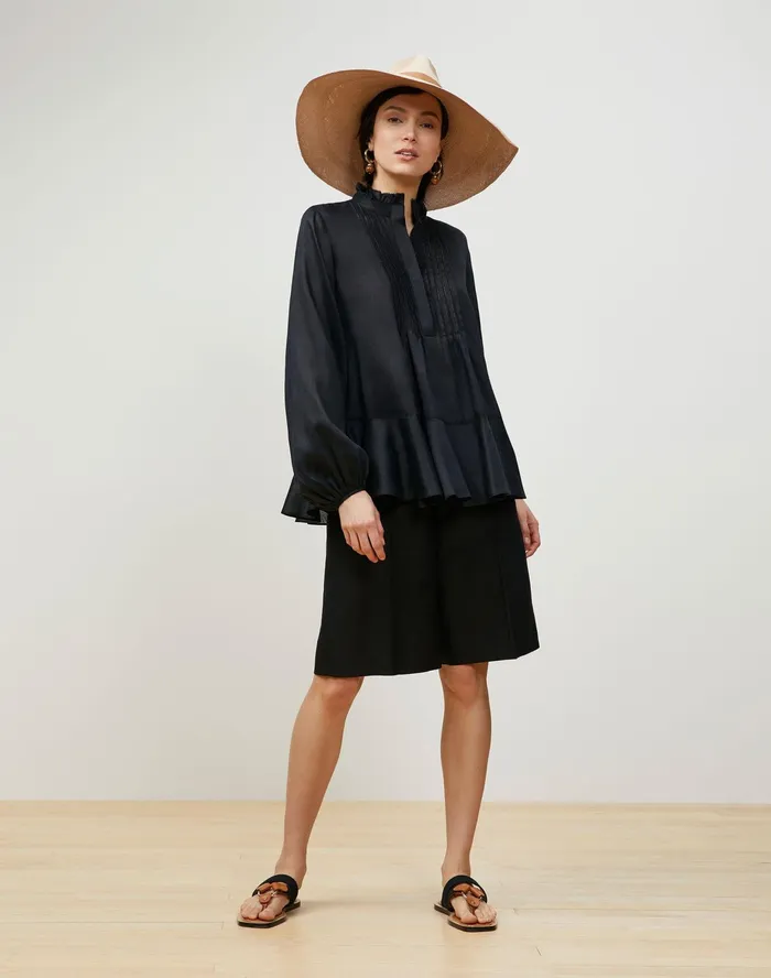 Women Lafayette 148 New York Blouses and Shirts Petite Raines Blouse In Gemma Cloth Black