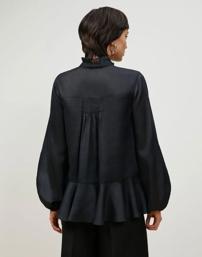 Women Lafayette 148 New York Blouses and Shirts Petite Raines Blouse In Gemma Cloth Black