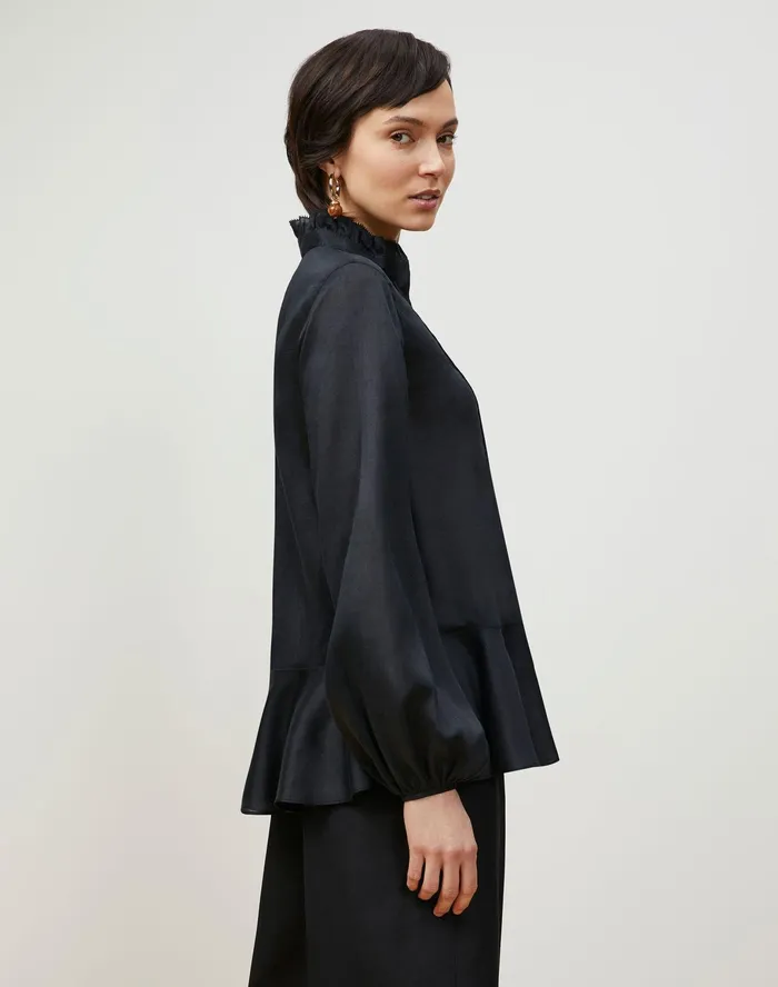 Women Lafayette 148 New York Blouses and Shirts Petite Raines Blouse In Gemma Cloth Black