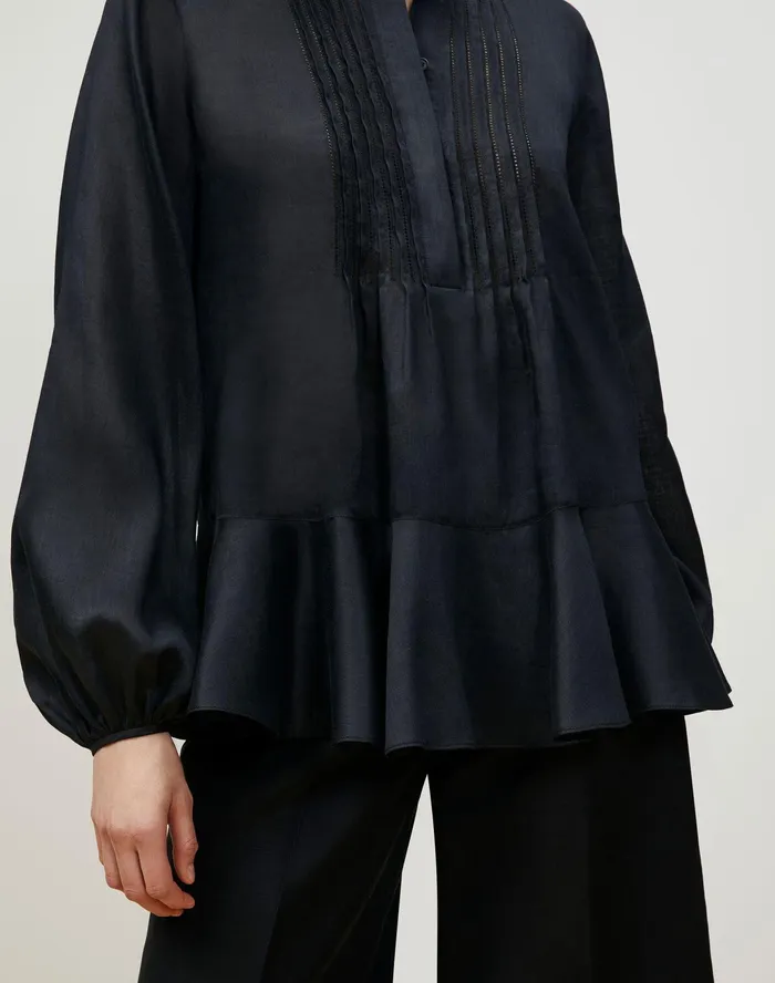 Women Lafayette 148 New York Blouses and Shirts Petite Raines Blouse In Gemma Cloth Black