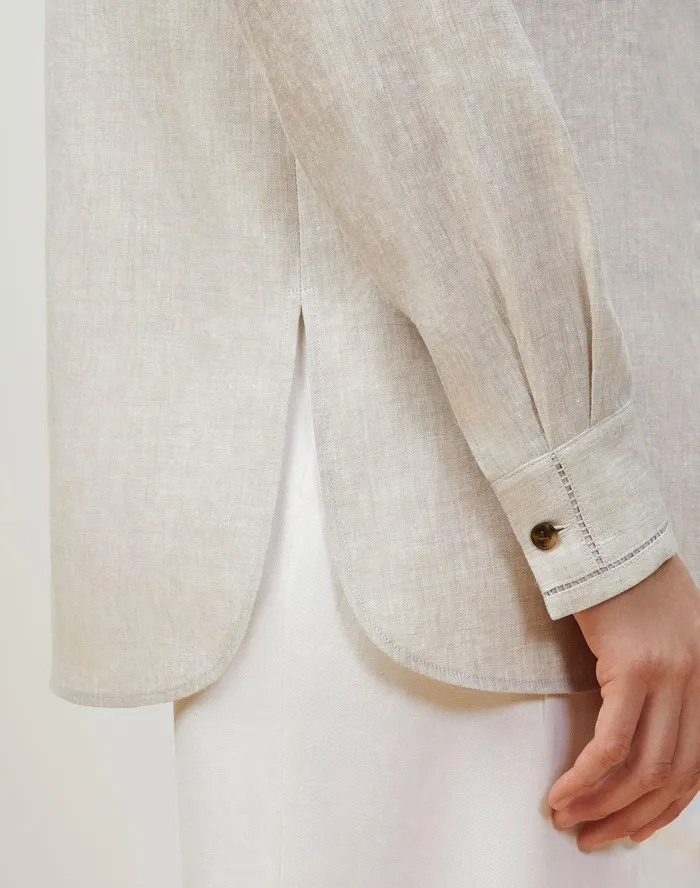 Women Lafayette 148 New York Blouses and Shirts Petite Ruxton Shirt In Illustrious Linen Pumice Melange