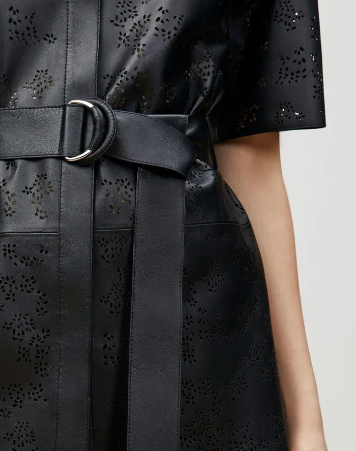 Women Lafayette 148 New York Blouses and Shirts PlusSize Alyse Blouse In Petal Eyelet Italian Tuffato Lambskin Black