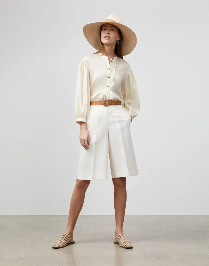 Women Lafayette 148 New York Blouses and Shirts PlusSize Brimley Blouse In Gemma Cloth Creme Fraiche