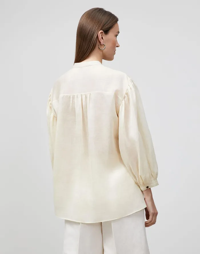 Women Lafayette 148 New York Blouses and Shirts PlusSize Brimley Blouse In Gemma Cloth Creme Fraiche