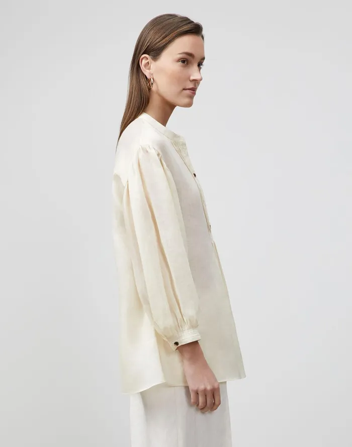 Women Lafayette 148 New York Blouses and Shirts PlusSize Brimley Blouse In Gemma Cloth Creme Fraiche