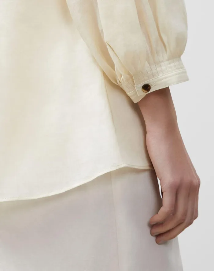 Women Lafayette 148 New York Blouses and Shirts PlusSize Brimley Blouse In Gemma Cloth Creme Fraiche