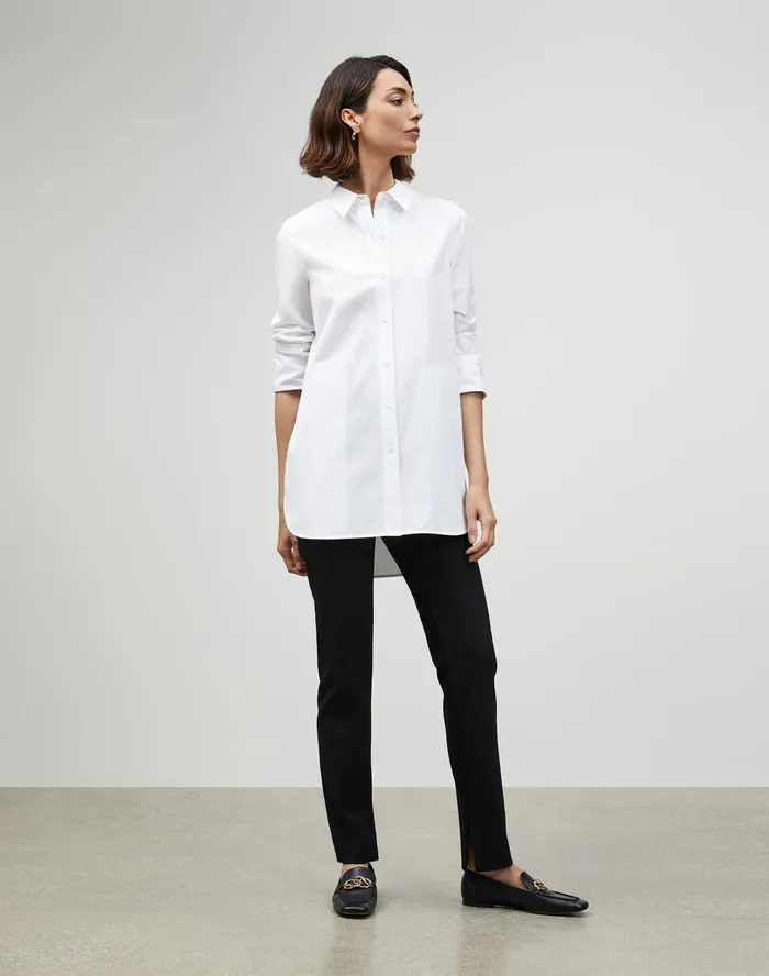 Women Lafayette 148 New York Blouses and Shirts PlusSize Italian Sculpted Cotton Wilkes Shirt White