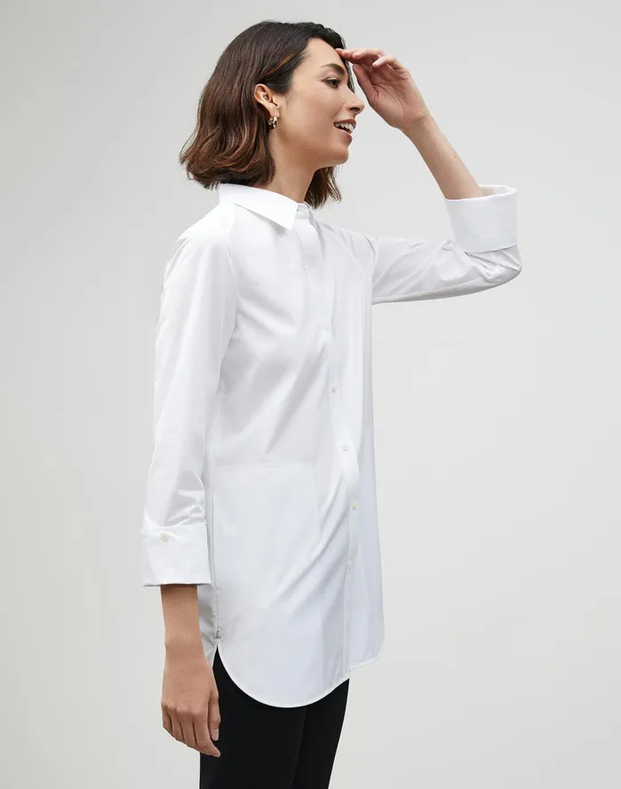 Women Lafayette 148 New York Blouses and Shirts PlusSize Italian Sculpted Cotton Wilkes Shirt White