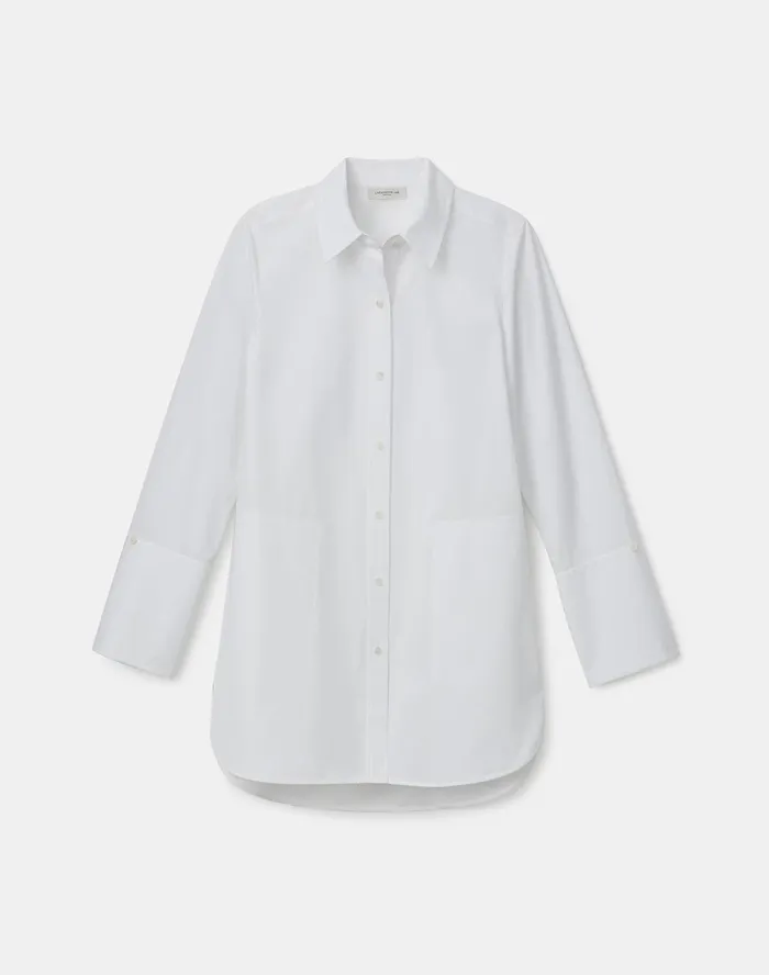 Women Lafayette 148 New York Blouses and Shirts PlusSize Italian Sculpted Cotton Wilkes Shirt White