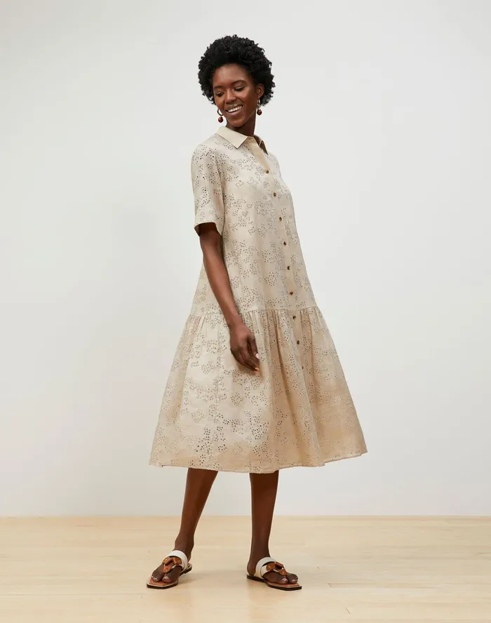 Women Lafayette 148 New York Dresses Denver Shirtdress In Petal Eyelet Smoked Taupe Women Lafayette 148 New York Dresses Denver Shirtdress In Petal Eyelet Smoked Taupe