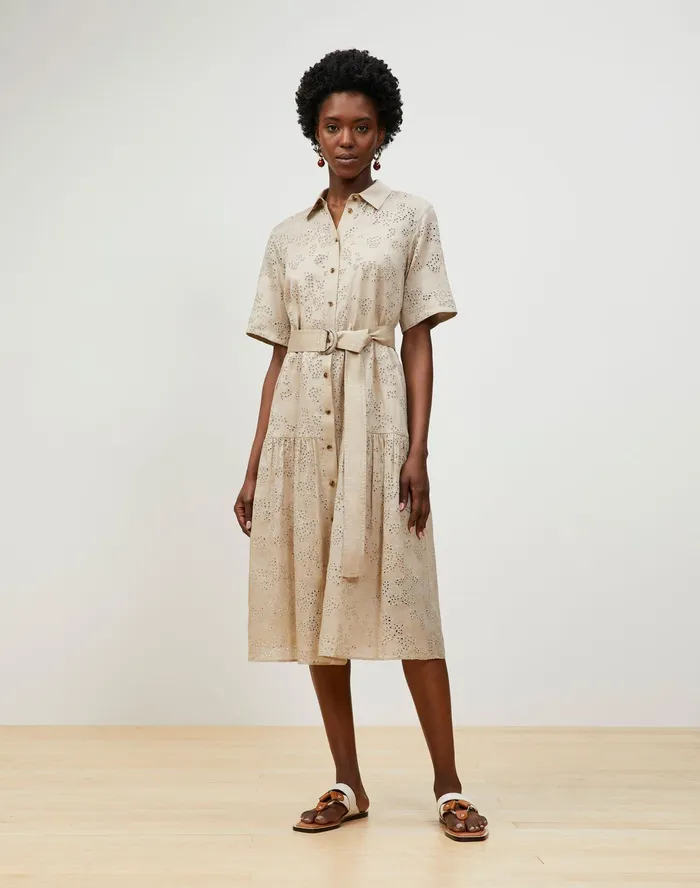 Women Lafayette 148 New York Dresses Denver Shirtdress In Petal Eyelet Smoked Taupe