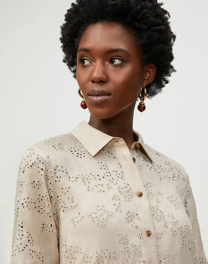 Women Lafayette 148 New York Dresses Denver Shirtdress In Petal Eyelet Smoked Taupe