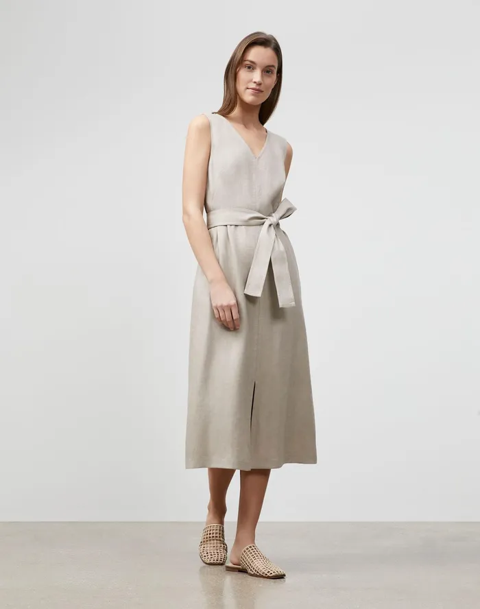 Women Lafayette 148 New York Dresses Lily Dress In Lavish Linen Smoked Taupe
