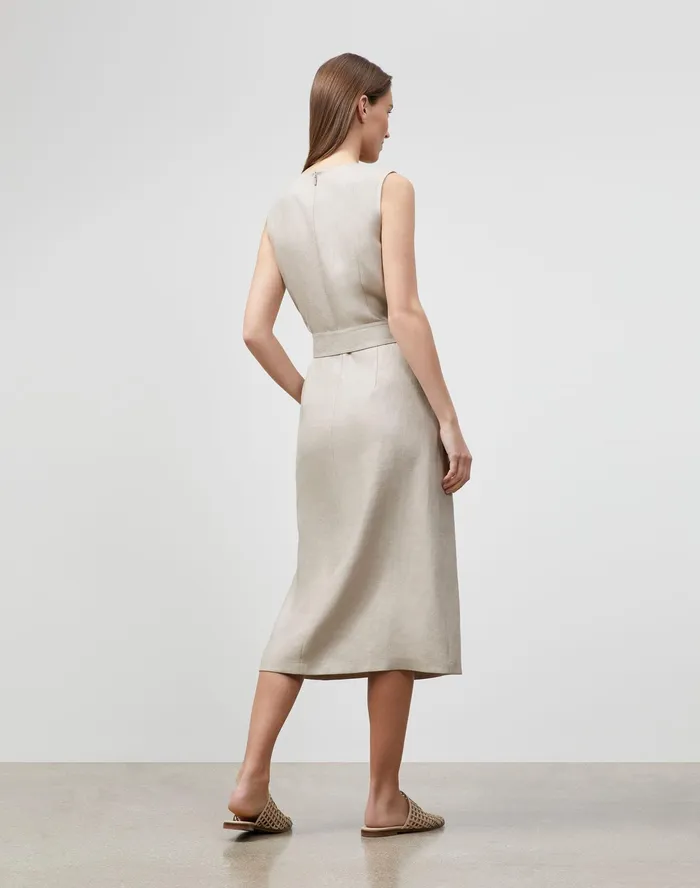 Women Lafayette 148 New York Dresses Lily Dress In Lavish Linen Smoked Taupe