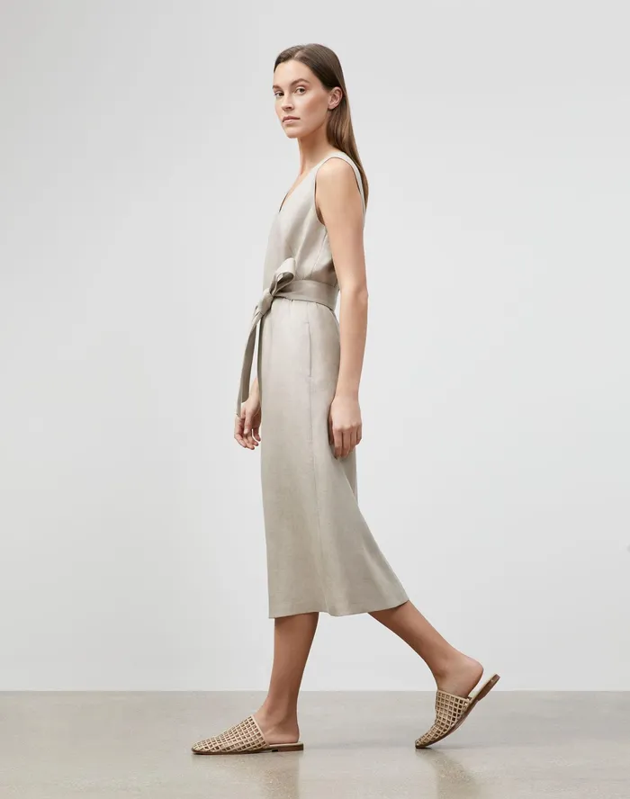 Women Lafayette 148 New York Dresses Lily Dress In Lavish Linen Smoked Taupe