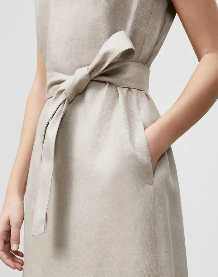 Women Lafayette 148 New York Dresses Lily Dress In Lavish Linen Smoked Taupe