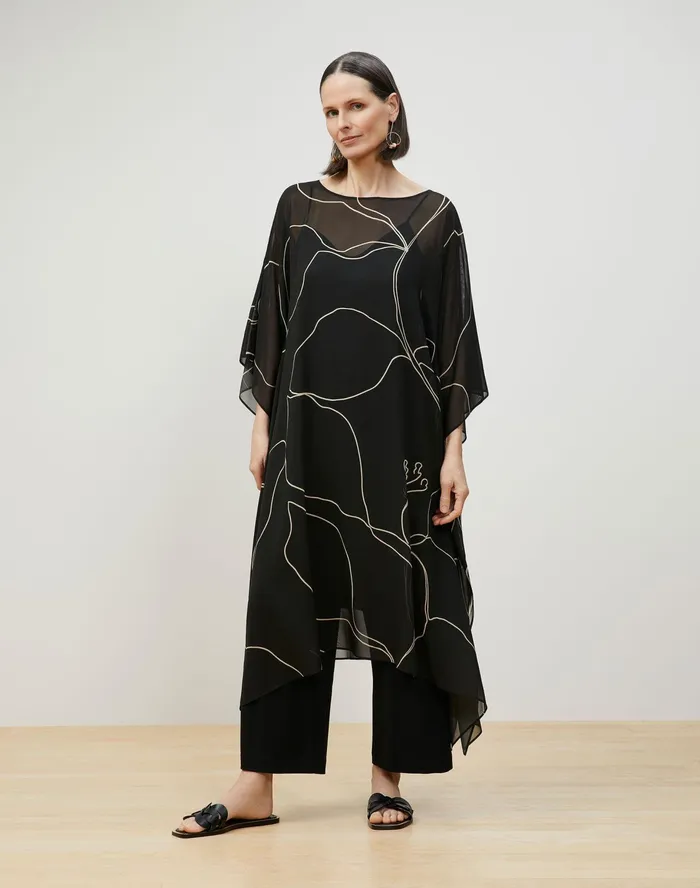 Women Lafayette 148 New York Dresses Maeve Kaftan In Winding Leaf Print Silk Georgette Black Multi Women Lafayette 148 New York Dresses Maeve Kaftan In Winding Leaf Print Silk Georgette Black Multi