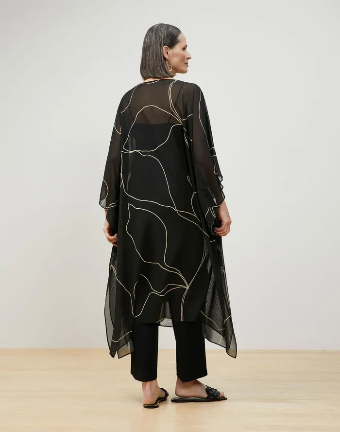 Women Lafayette 148 New York Dresses Maeve Kaftan In Winding Leaf Print Silk Georgette Black Multi