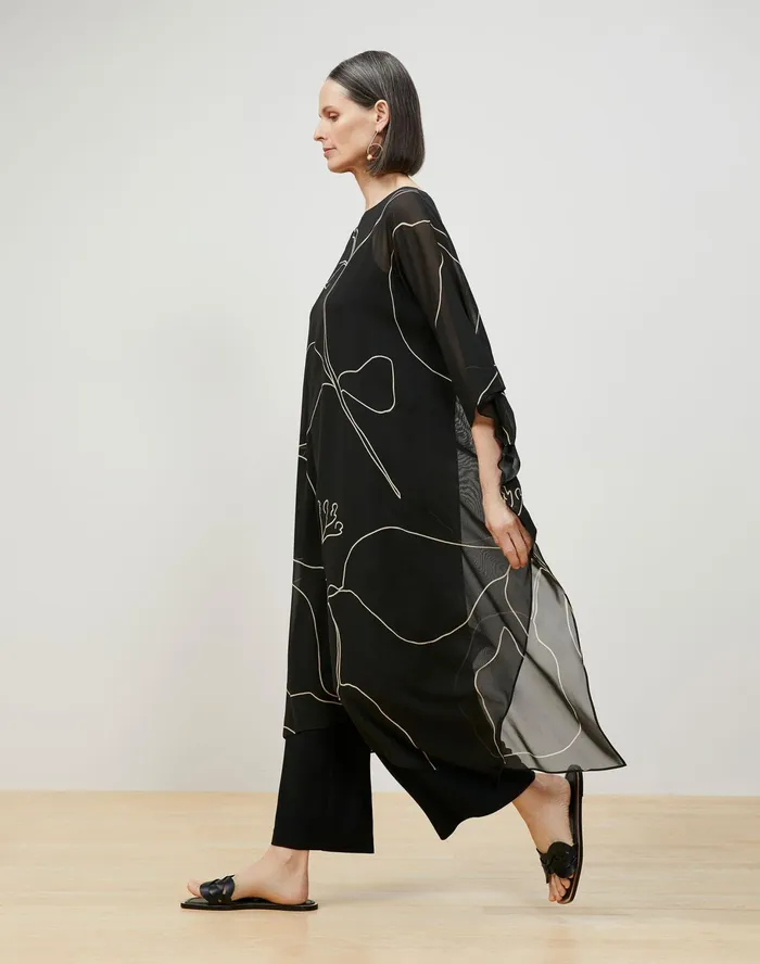 Women Lafayette 148 New York Dresses Maeve Kaftan In Winding Leaf Print Silk Georgette Black Multi
