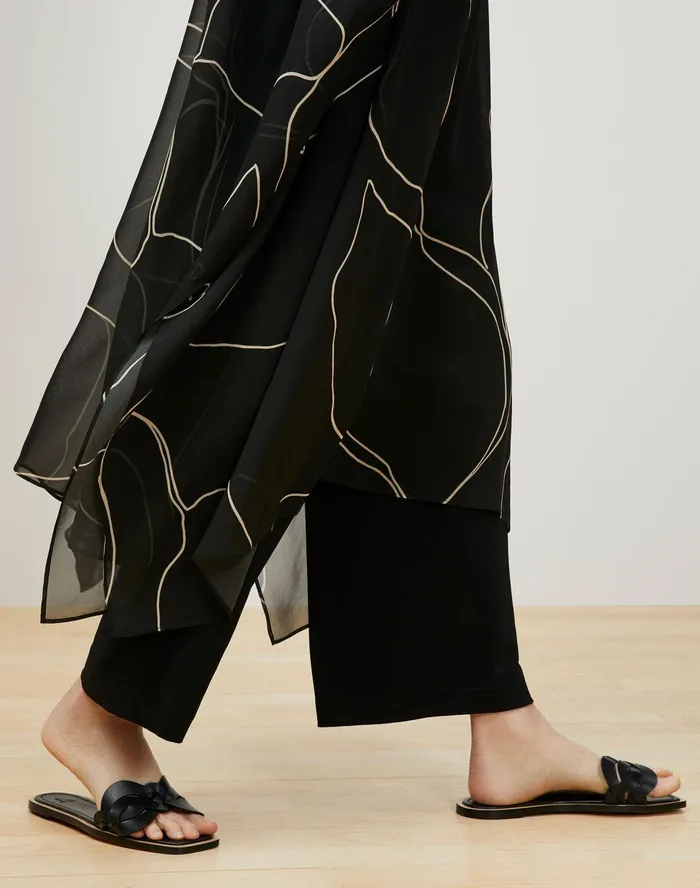 Women Lafayette 148 New York Dresses Maeve Kaftan In Winding Leaf Print Silk Georgette Black Multi